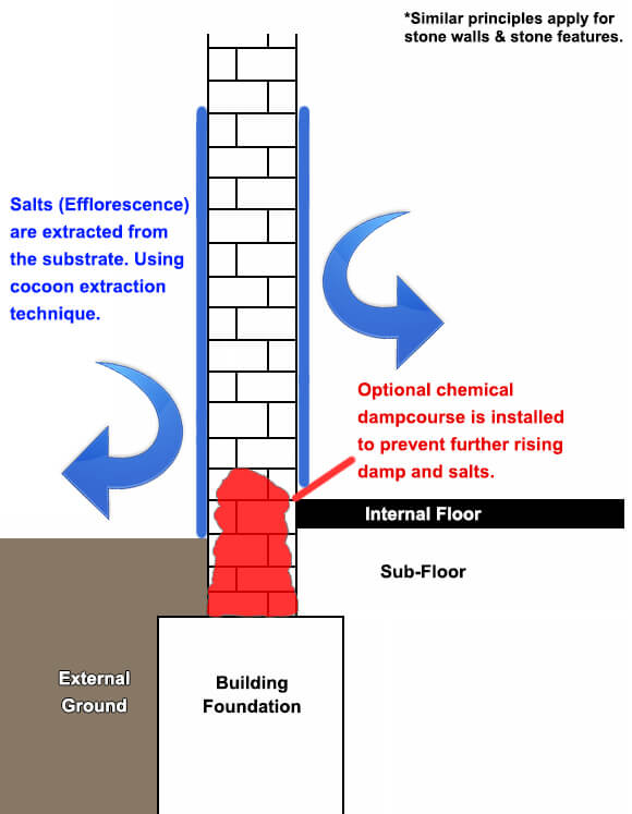 How to remove salt from bricks and stone